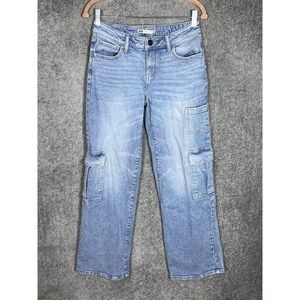 SO Low Rise Wide Leg Cargo Pocket Jeans Womens Juniors Size 3S Blue Stretch‎
